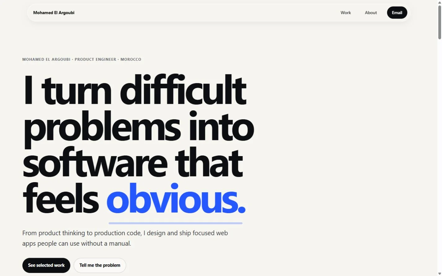 The new warm, typography-led portfolio with a large problem-solving statement