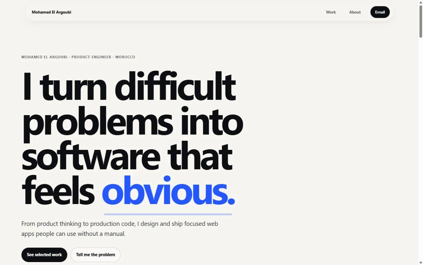 The new warm, typography-led portfolio with a large problem-solving statement